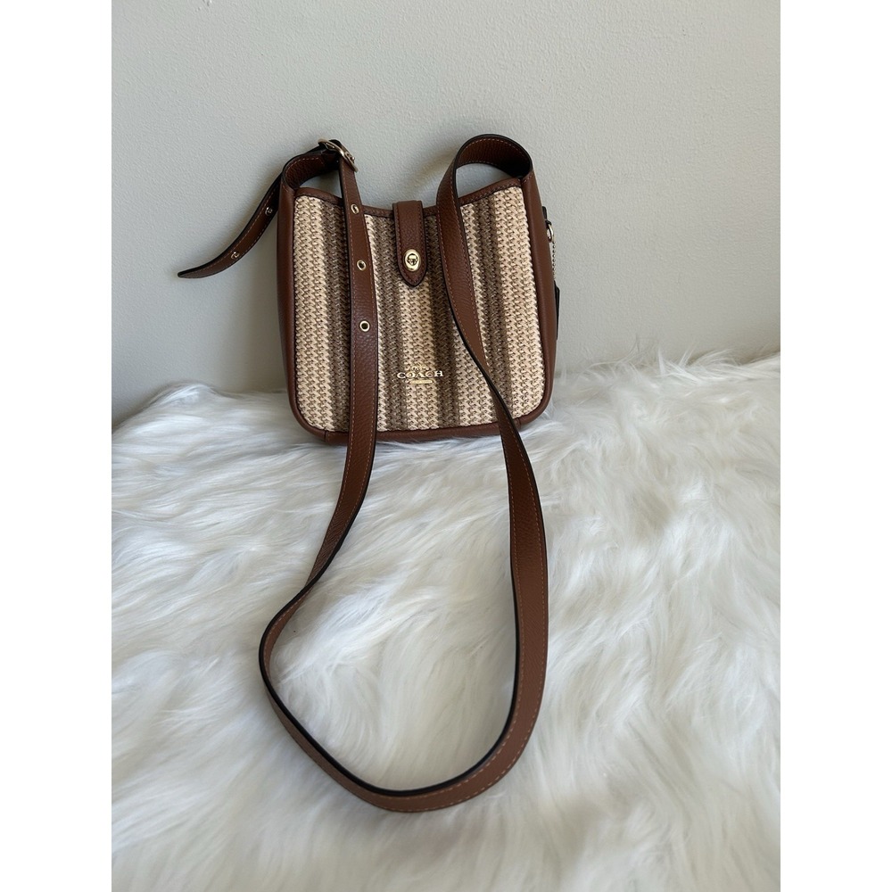 Coach Hadley Mini Straw Leather Striped Crossbody Brown Tan CM563 - Picture 8 of 11